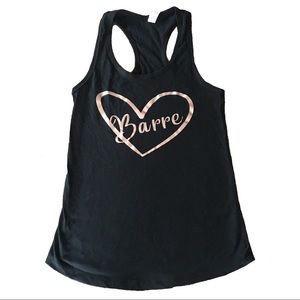 Black Barre Tank with Rose Gold Heart and Writing